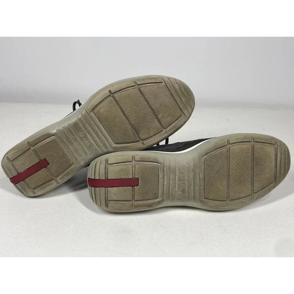 Prada Suede Nylon Men's Sneakers Dark Brown Lace Up Casual Shoes